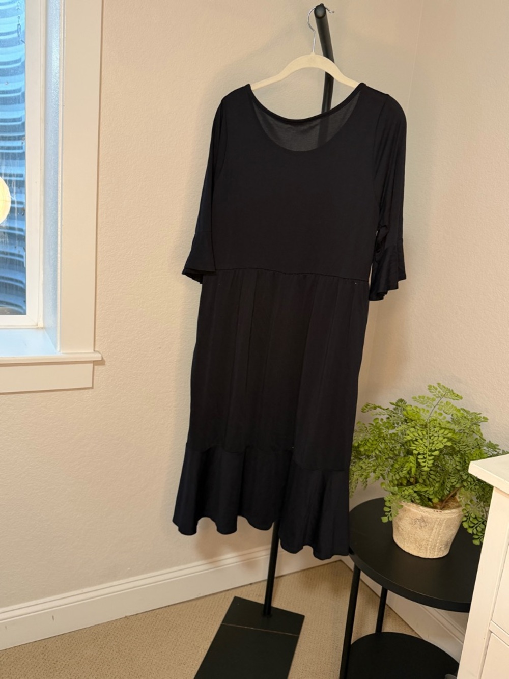 Black Ruffle-Hem Midi Dress